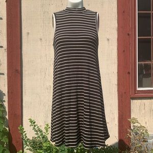 High Neck Black and Tan Striped Dress